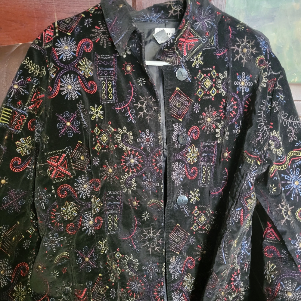 Chico's Multicolor Embroidered Black Jacket